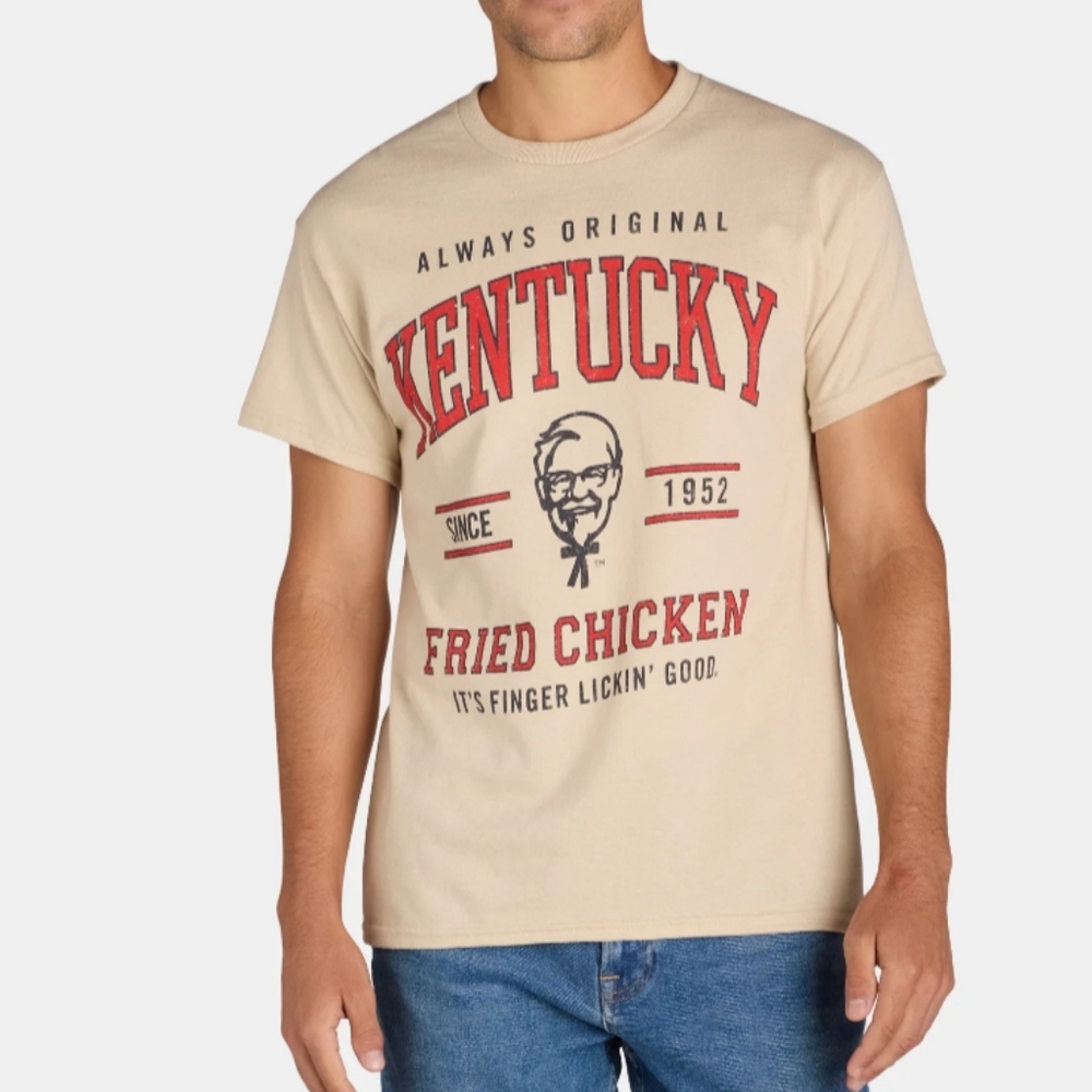 KFC Logo Collegiate Men's Size 2XL Graphic Tee with Short Sleeves Sand